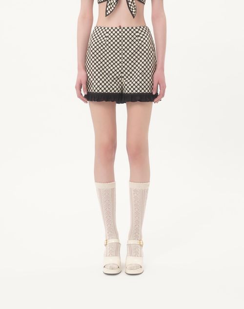 Valentino - Poplin Shorts With Plus De Pois Print - Black/white - Woman - Pants And Shorts
