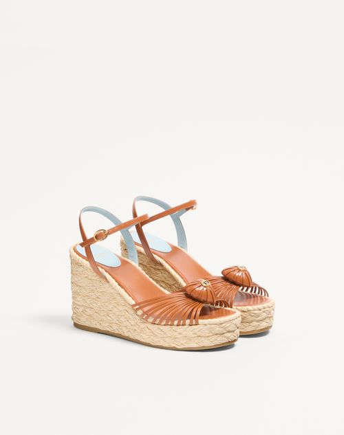 Valentino Garavani - Royal Wedge Kidskin Sandal 100mm - Roasted Pecan - Woman - Espadrilles And Wedges