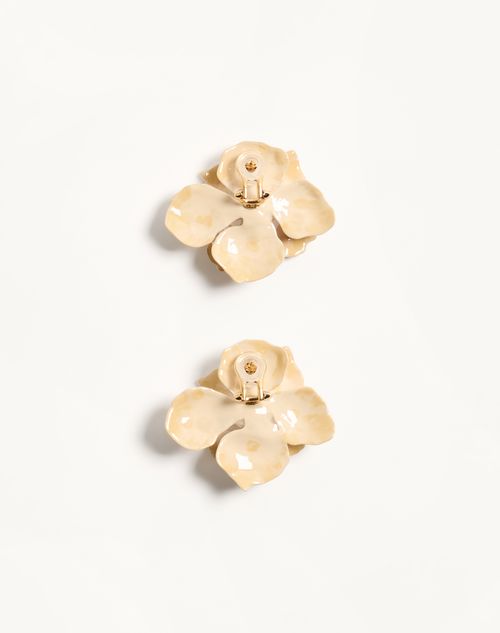 Valentino Garavani - Fleur Lumineuse Earring In Metal, Enamel And Fabric - Gold - Woman - Fashion Jewelry