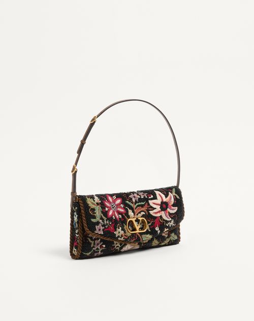 Valentino Garavani - Valentino Garavani Devain Embroidered Small Shoulder Bag - Black/multicolor - Woman - Shoulder Bags