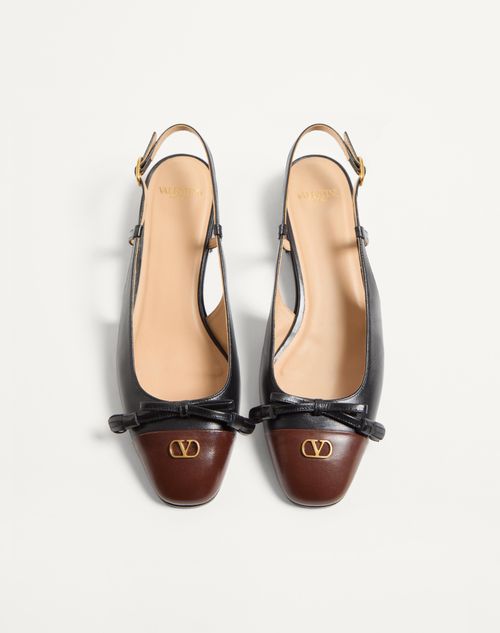 Valentino Garavani - Valet Du Roi Kid Slingback Ballerina 25mmm - Black/coffe - Woman - Ballerinas
