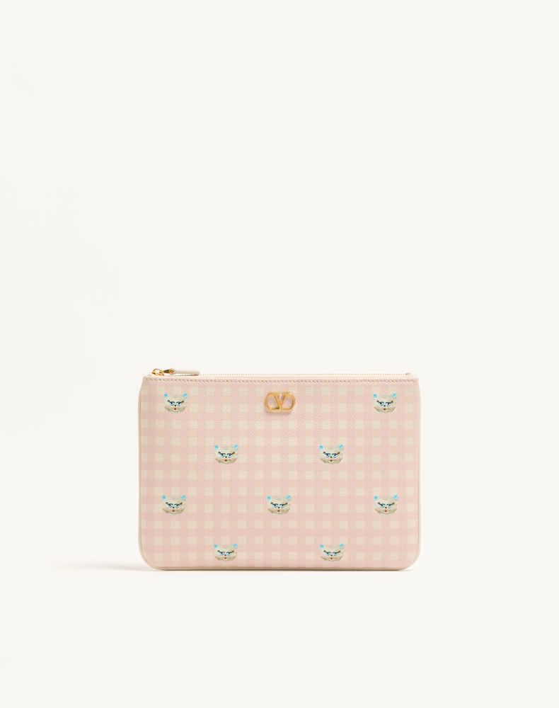 Valentino Garavani Women's Pink/Ivory Vlogo Signature Grainy Calfskin Clutch Le Chat De La Maison Woman Uni