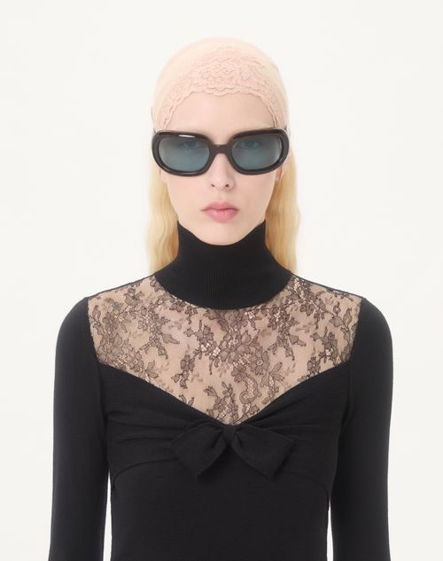 Valentino - Wool Jumper With Lace - Black - Woman - Knitwear