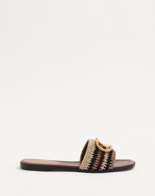 Shop Valentino Garavani Vlogo Signature Slide Sandal With Crochet Embroidery Woman Multicolour 41