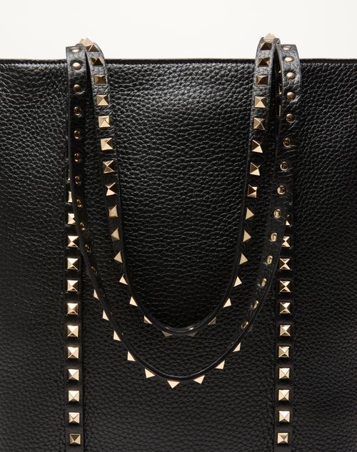 Valentino Garavani - Valentino Garavani Rockstud Shopping Bag In Grainy Calfskin - Black - Woman - Totes