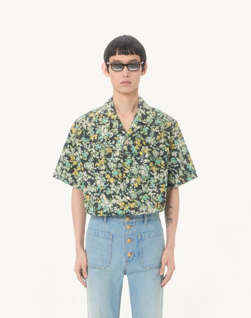 Valentino - Valentino Cotton Poplin Bowling Shirt With Papier Floral Print - Black/multicolour - Man - Shirts