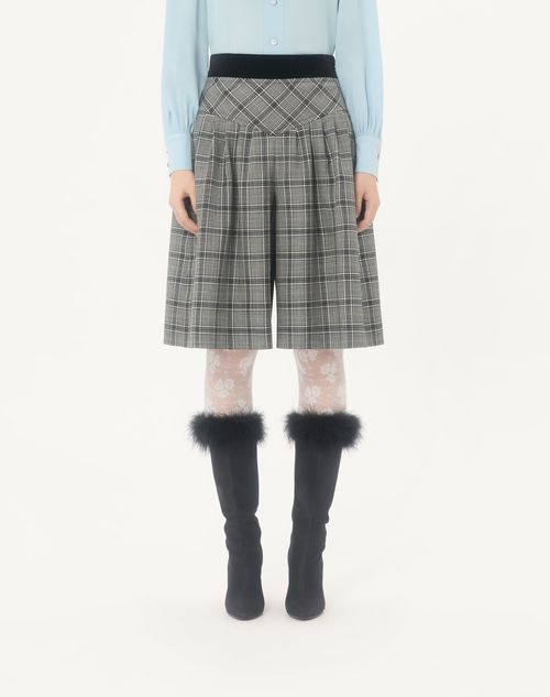 Valentino - Wool Bermuda Shorts With Check Pattern - Grey - Woman - Trousers And Shorts