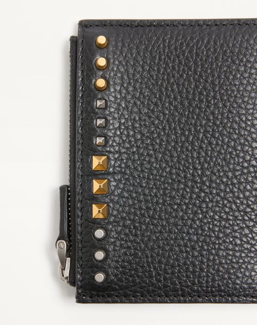 Valentino Garavani - Rockstud Grainy Calfskin Cardholder - Black - Man - Wallets And Small Leather Goods