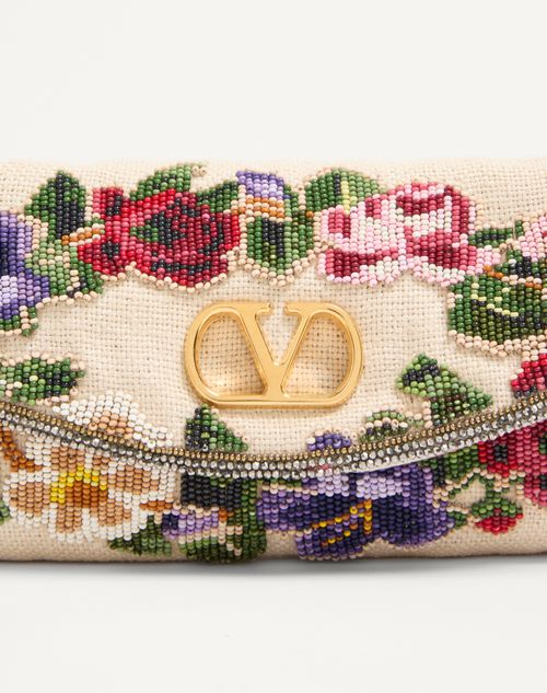 Valentino Garavani - Valentino Garavani Devain Embroidered Small Shoulder Bag - Natural/multicolor - Woman - Shoulder Bags