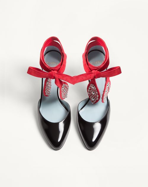 Valentino Garavani - Foliefoliage Pumps In Abrasive Calfskin 85mm - Black/pure Red - Woman - Pumps