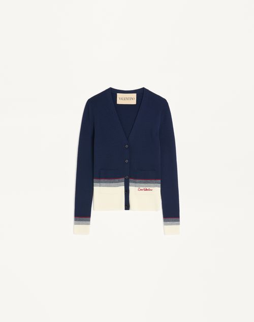 Valentino Wool Cardigan Woman Navy/birch Xs
