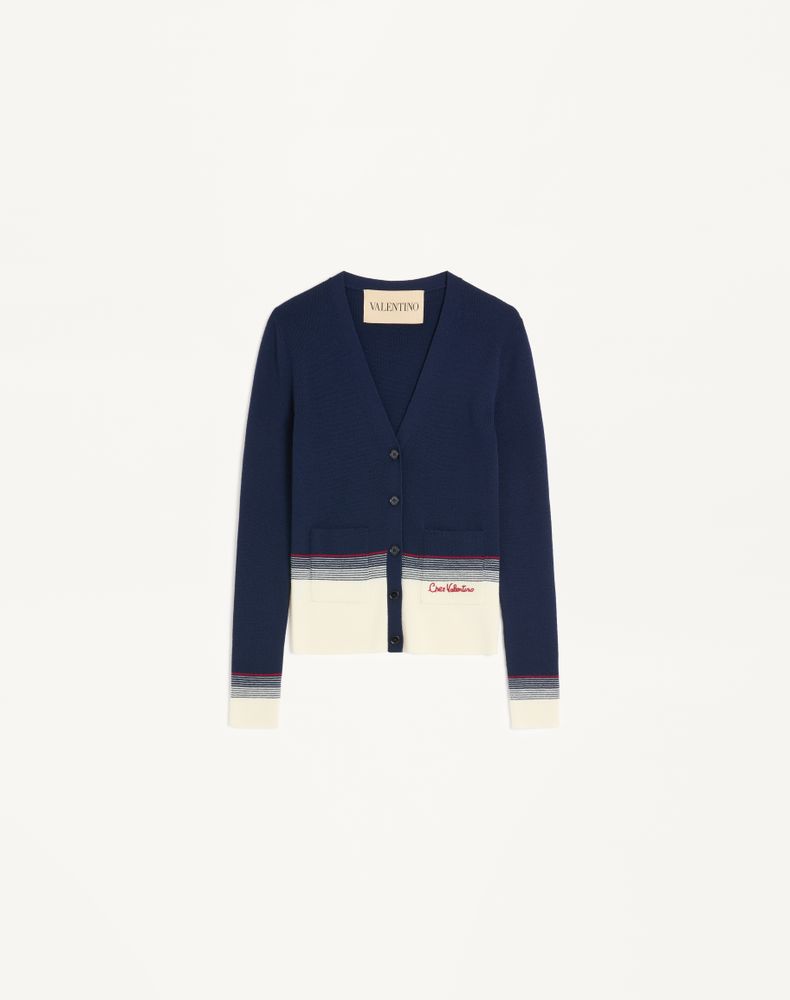 Valentino Women's Navy/Birch Wool Cardigan Woman Xxs