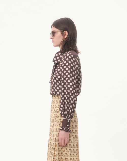 Valentino - Chemise En Sergé Avec Imprimé Plusdepois - Marron/crème - Femme - Chemises Et Tops