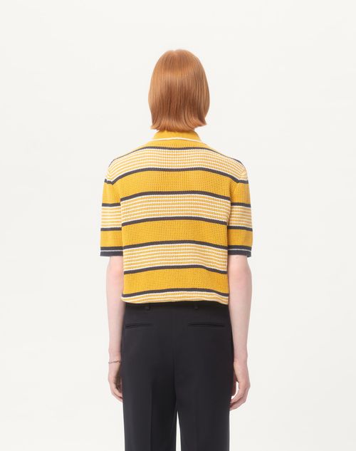 Valentino - Long-sleeved Linen And Cotton Polo Shirt With Vg Patch - Yellow/blue - Man - Knitwear