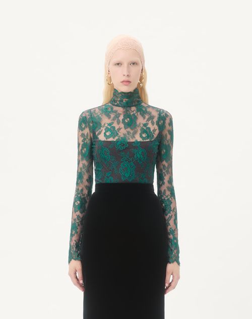 Valentino - Lace Top - Marine/emerald - Woman - Shirts & Tops