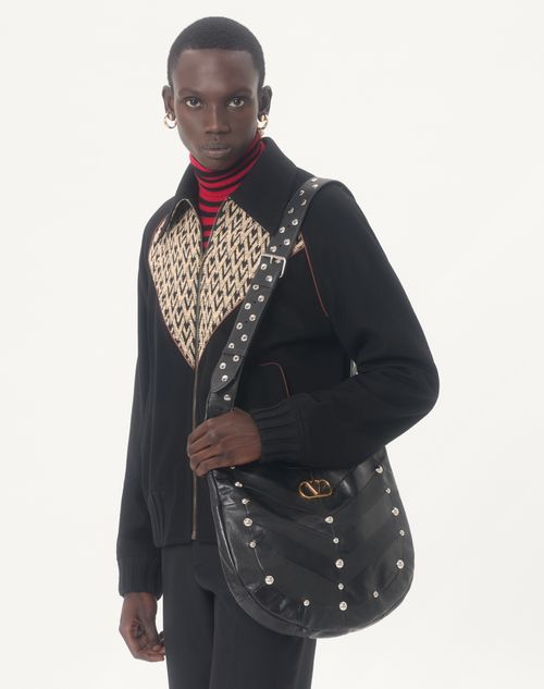 Valentino - Valentino Bomberjacke Aus Wolle Und Kaschmir Mit V-intarsien Und Toute La V Jacquardmuster - Schwarz - Mann - Jacken Und Winterjacken