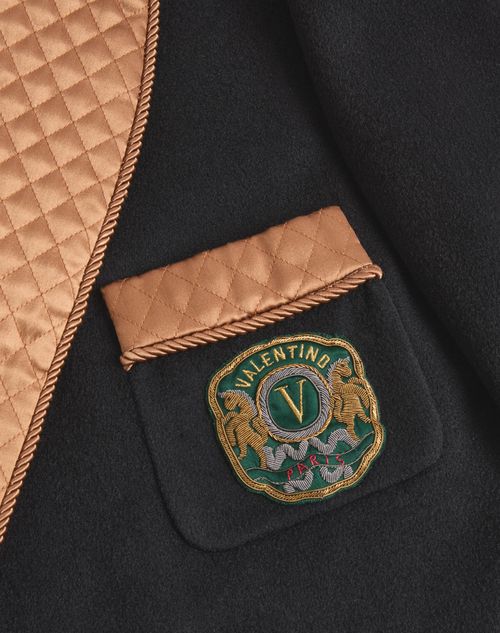 Valentino - Valentino Belted Jacket In Wool And Cashmere Cloth With Embroidered Valentino Patch - Black - Man - Outerwear