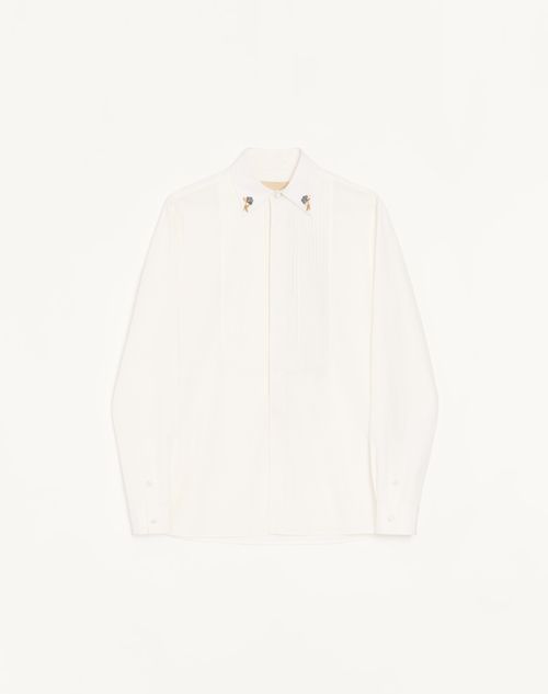 Valentino - Valentino Cotton Poplin Shirt With Pleated Plastron And Embroidery On The Collar - White - Man - Shirts