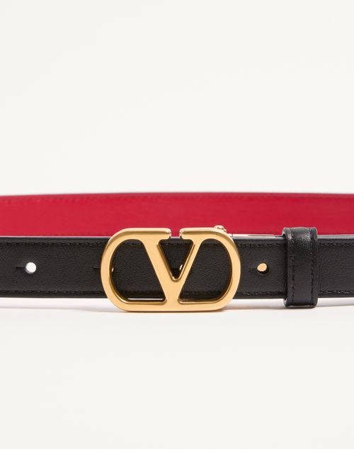 Valentino Garavani - Cintura Reversibile Vlogo Signature In Vitello Lucido 20 Mm - Nero/rouge Pur - Donna - Cinture