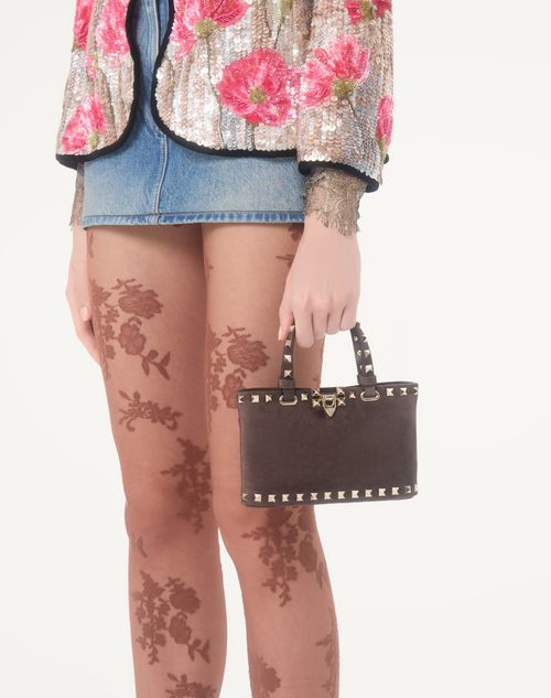 Valentino Garavani - Rockstud Mini-einkaufstasche Aus Wildleder - Ebenholz - Frau - Shopper Taschen