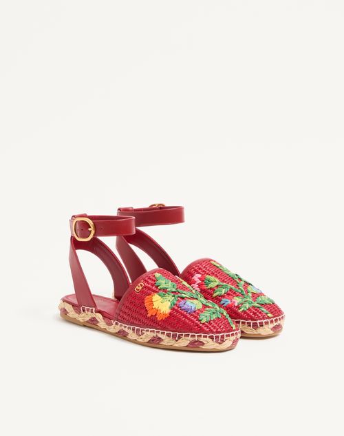 Valentino Garavani - Bribri Raffia Sandal With Floral Embroidery - Multicolour - Woman - Espadrilles And Wedges