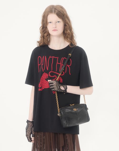 Valentino - Printed Cotton T-shirt - Black/red - Woman - Tshirts And Sweatshirts