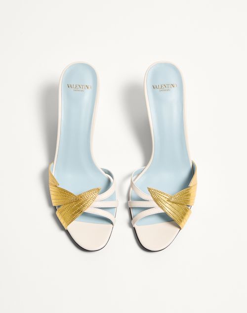 Valentino Garavani - Foliefoliage Slide Sandal In Kidskin 65 Mm - Ivory/gold - Woman - Sandals
