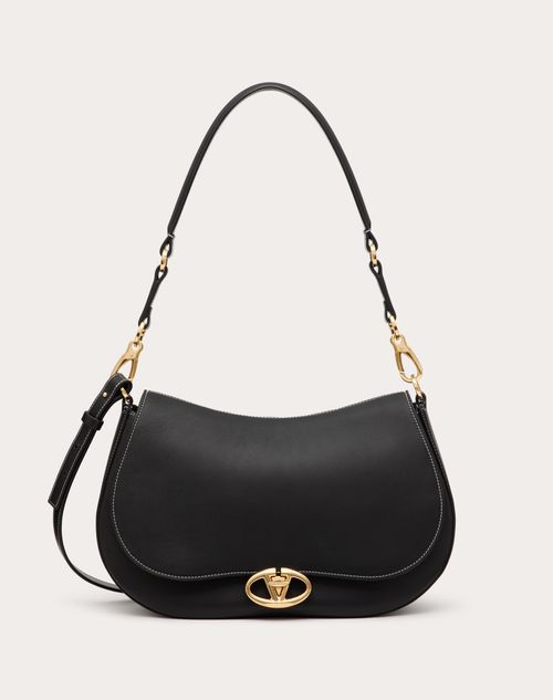 Shop Valentino Garavani Garavani Ohval Medium Shoulder Bag In Nappa Calfskin Woman Black Uni