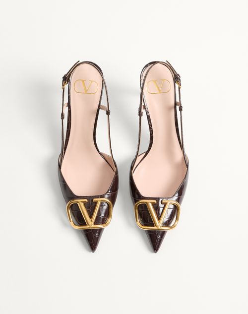 Valentino Garavani - Vlogo Signature Slingback Pumps In 80mm Printed Calfskin - Oak Brown - Woman - Pumps