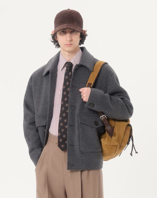 Valentino - Valentino Cotton Poplin Shirt With Striped Vlogo Embroidery - Butter/maroon - Man - Shirts