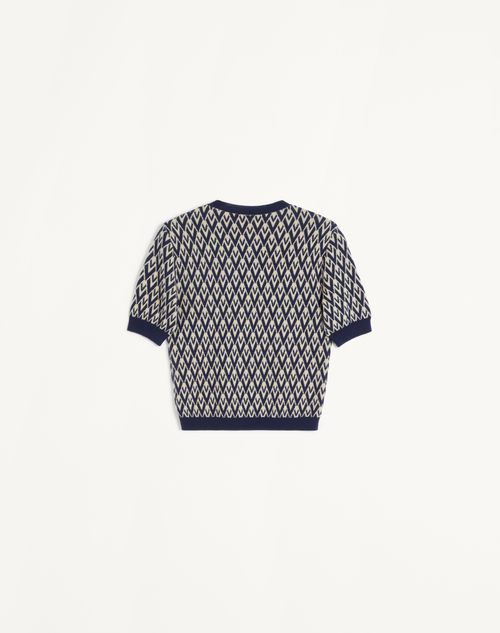Valentino - Toute La V Jacquard Wool Sweater - Cream/navy - Woman - Knitwear