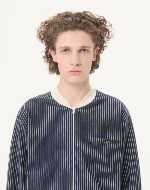 Valentino - Valentino Viscose Sweatshirt With Striped Vlogo - Navy/butter - Man - T-shirts And Sweatshirts