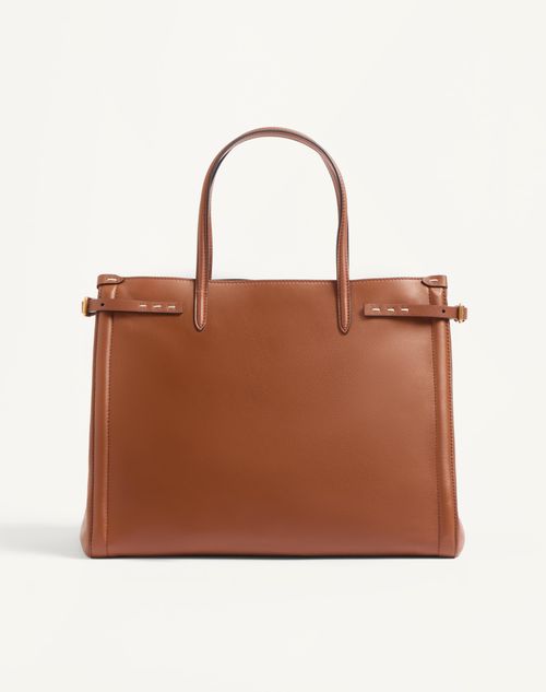 Valentino Garavani - Valentino Garavani Antibes Medium Leather Shopping Bag - Tobacco - Man - Totes