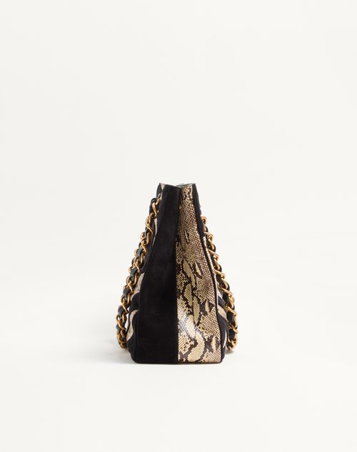 Valentino Garavani - Valentino Garavani Laseine Shopping Bag In Python And Chevron-patterned Suede - Beige/black - Woman - Totes