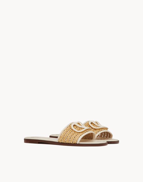 Valentino Garavani - Vlogo Signature Woven Raffia Slide Sandal 80mm - Natural/ivory - Woman - Slides And Thongs