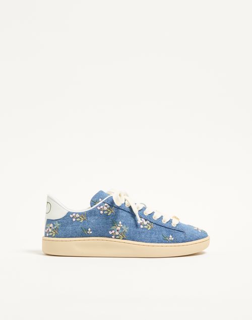 Valentino Garavani Royco Denim Trainer With Floral Embroidery Woman Denim 39