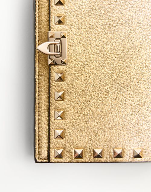 Valentino Garavani - Rockstud Mini Calfskin Bag With Chain In Laminated Grainy Calfskin - Antique Brass - Woman - Wallets And Small Leather Goods