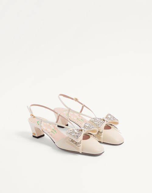 Valentino Garavani - Bowow Slingback Pumps In Kidskin With Mirrors And Crystals 45mm - Ivory/silver - Woman - Pumps