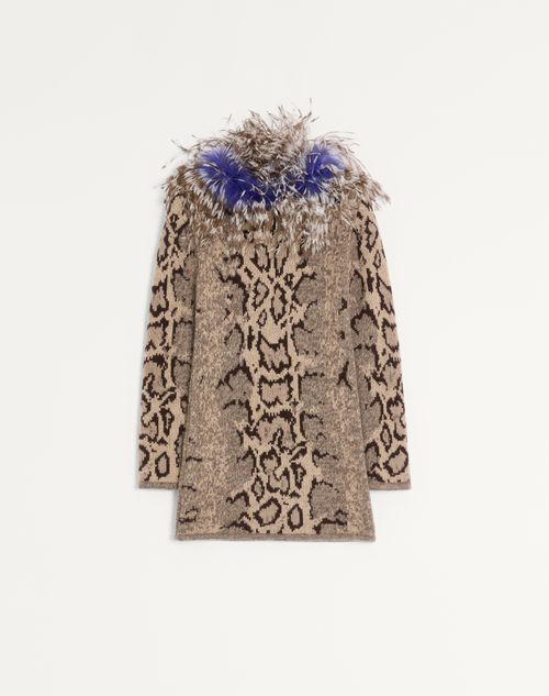 Valentino Cashmere Dress With Animal Print And Feathers Woman Animal Print S