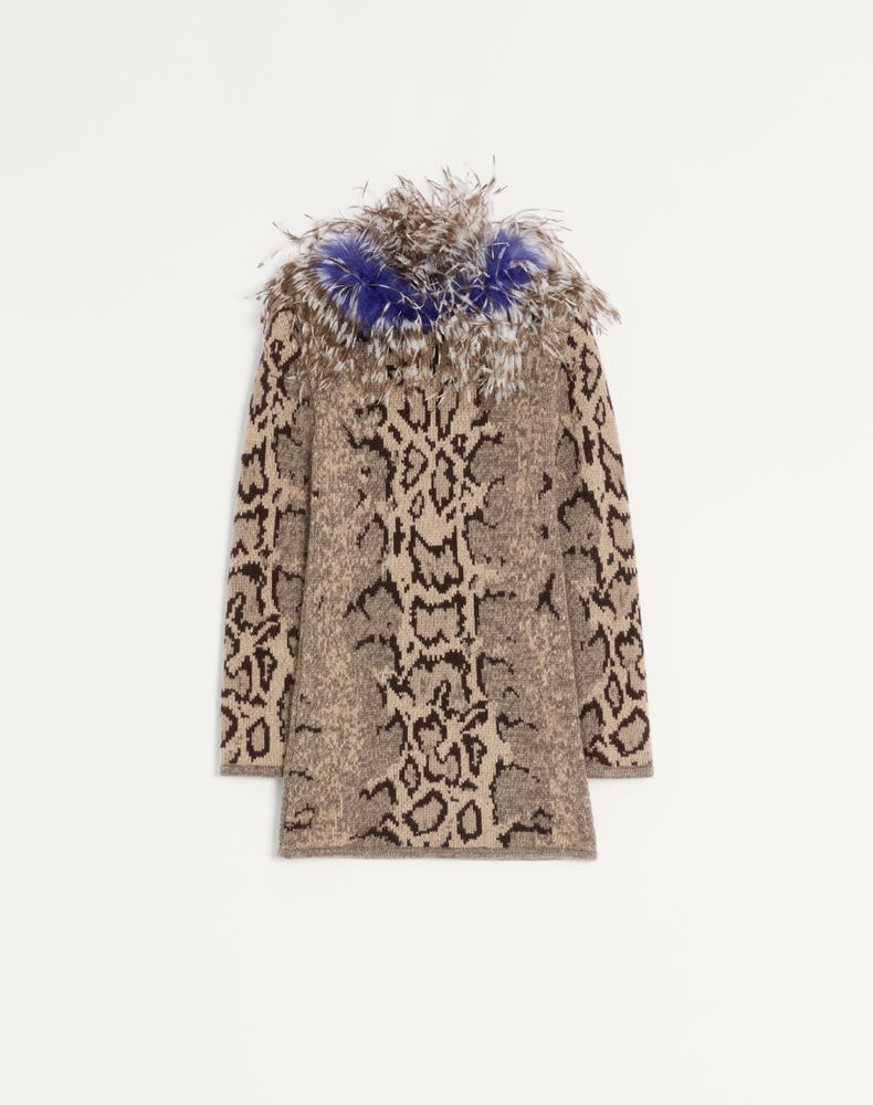 Valentino Women's Animal Print Cashmere Dress With And Feathers Woman Xs