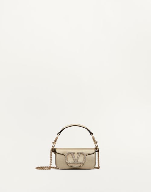 Valentino Garavani Garavani Locò Micro Bag With Chain And Jewel Logo Woman Platinum/crystal Uni In プラチナ/クリスタル