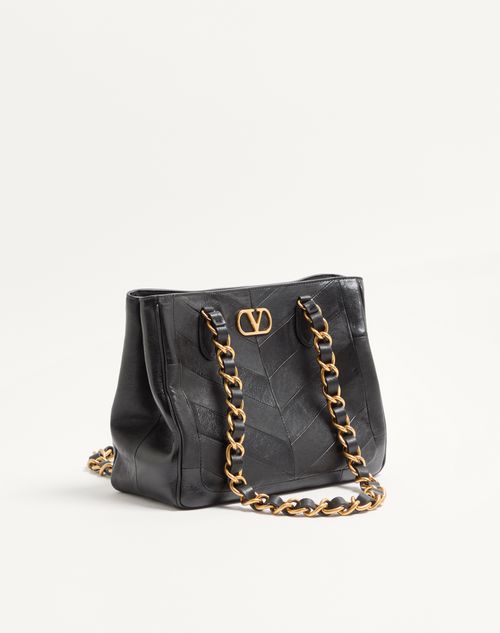 Valentino Garavani - Valentino Garavani Laseine Small Shopping Bag In Chevron-patterned Nappa Leather - Black - Woman - Totes