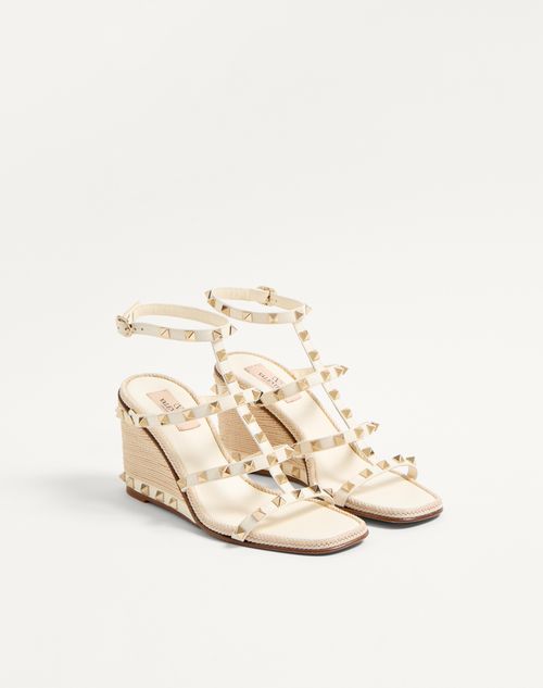 Valentino Garavani - Rockstud Wedge Sandal In Calfskin With Cornely Embroidery 80mm - Ivory - Woman - Espadrilles And Wedges