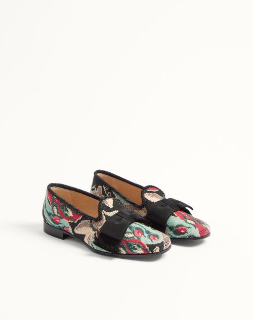 Valentino Garavani - Bowow Loafer In Jacquard Fabric - Multicolor/black - Man - Loafers And Driver