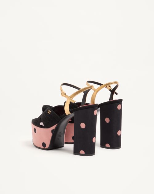 Valentino Garavani - Sandalo Con Plateau Crasher In Tessuto Moiré Con Stampa Plus De Pois 125mm - Nero/rosa - Donna - Sandali