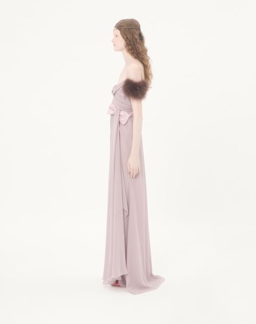 Valentino - Long Dress In Light Georgette With Feathers - Lilac - Woman - Gowns