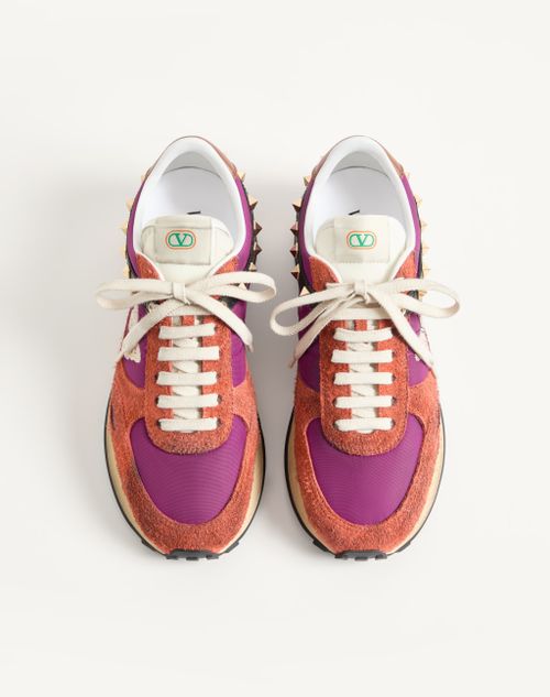Valentino Garavani - Stud Up Sneaker In Split Leather And Nylon With Butterfly Embroidery - Orange/purple - Man - Sneakers