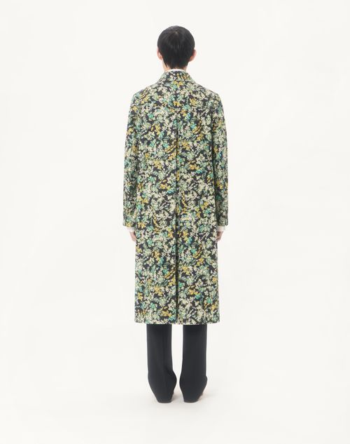 Valentino - Valentino Single-breasted Coat In Cotton Drill With Papier Floral Print - Black/multicolour - Man - Coats And Blazers