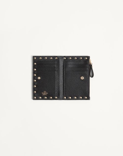 Valentino Garavani - Rockstud Grainy Calfskin Cardholder With Zipper - Black - Woman - Wallets And Small Leather Goods