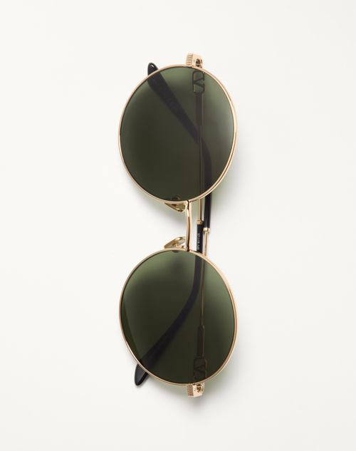 Valentino - Round Oversized Metal Frame - Light Gold/black/dark Green - Unisex - Eyewear